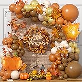 Fall Balloons Garland Arch Kit, Burnt Orange Brown Gold White Sand Boho Balloons with Maple Leaf & Pumpkin Foil Balloon for Autumn Thanksgiving Gradution Pumpkin Baby Shower Party Decorations