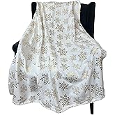 Serafina Home Christmas Holiday Throw Blanket: Velvelty Soft, Durable Fleece Accent for Bed or Couch (Golden Snowflakes, 50 x 60 inches)