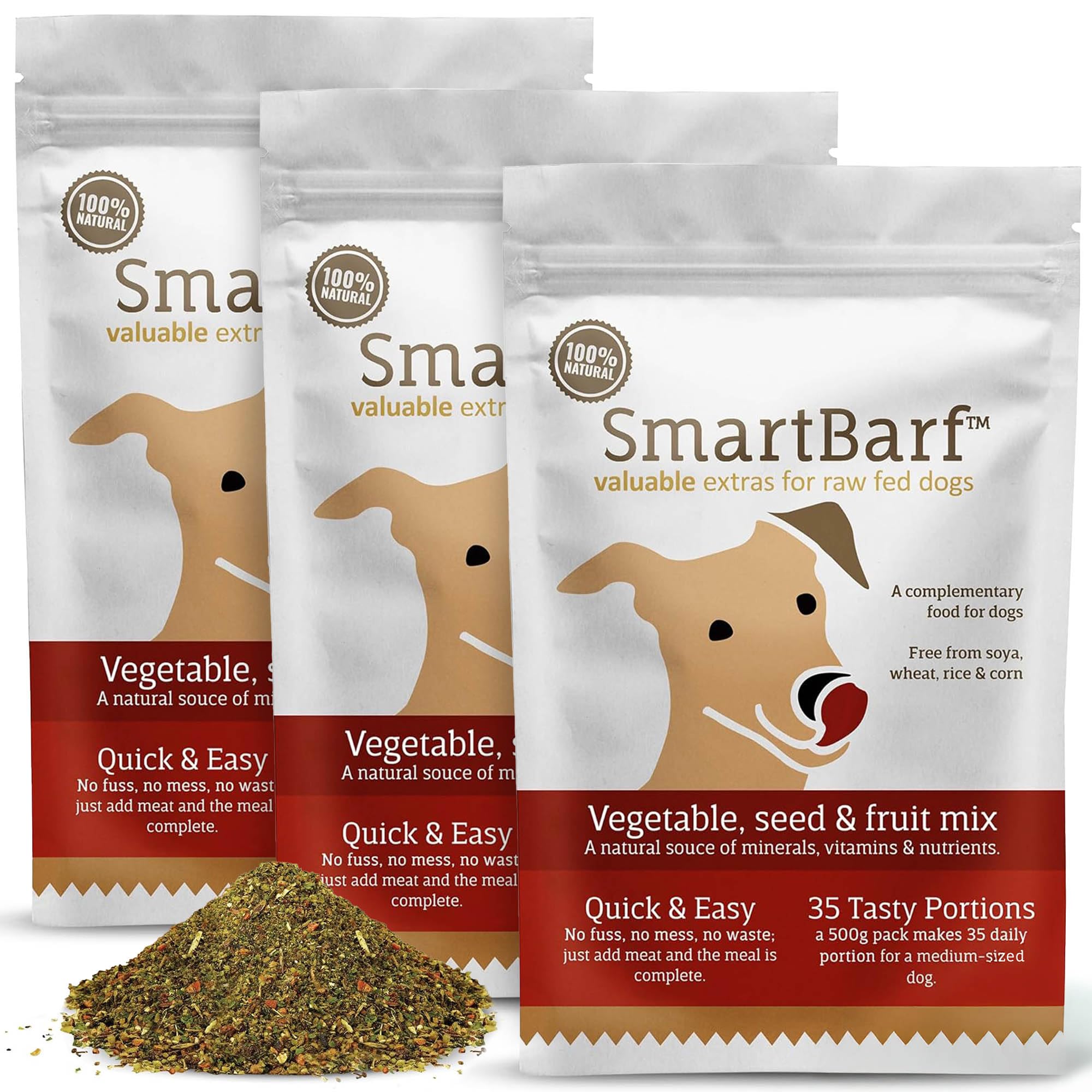 SmartBarf Vegetable, Seed & Fruit Mix (500g) A natural meal booster rich in prebiotics, minerals, vitamins & nutrients - Improve your dog's raw or home prepared meal by adding SmartBarf - 3 Pouches