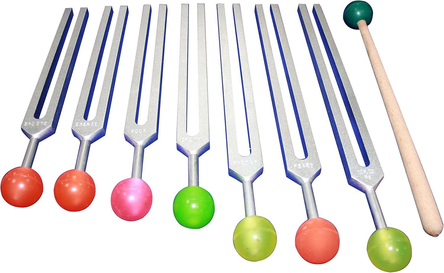 Radical 7 Chakra Tuning Forks Colored Rubber Balls