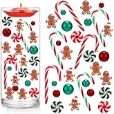 Roowest 125 Pcs Christmas Vase Filler Acrylic Gingerbread Man Candy Cane | Red and Green Floating Beads for Vases, Fake Candy Cane Vase Filler for Christmas Table Decorations Centerpieces