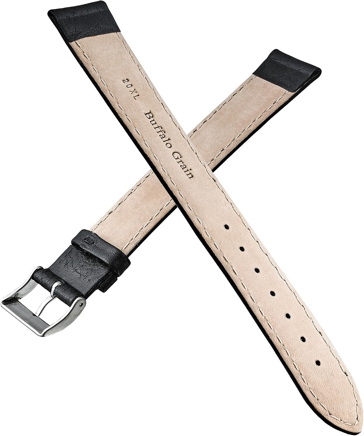 ALPINE INTERNATIONAL Soft Stitched Semi Padded Genuine Leather Buffalo Grain Watch Strap in Extra Long length for Wider Wrists ONLY- Black - Image 4