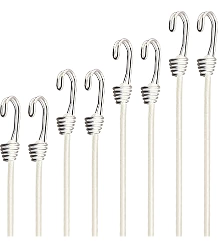 Joneaz Bungee-Schnur 61 Cm Mit Metallhaken - 4 Stück, Weiß, 10 Mm Durchmesser, Marinequalität