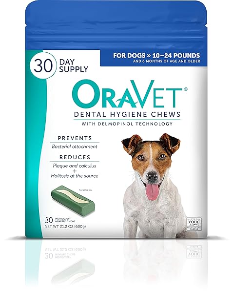 ORAVET DENTAL CHEWS FOR DOGS, ORAL CARE AND HYGIENE CHEWS (SMALL DOGS, 10-24 LBS.) BLUE POUCH, 30 COUNT