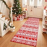 GREFFY 2x6 Hallway Runner Rug, Washable Non Slip Snowflake Print Design, Entryway Vintage Soft Kitchen Laundry Runner Rugs, Indoor Farmhouse Home Decor Carpet for Living Room Bedroom Dining Room, Red