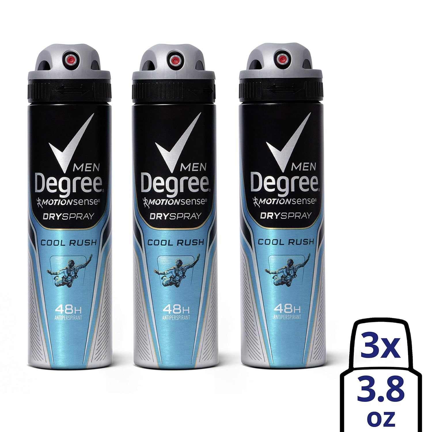 Degree Men Antiperspirant Deodorant Dry Spray Cool Rush With MotionSense for 48 Hour Sweat and Odor Protection 3.8 oz, 3 Count : Beauty