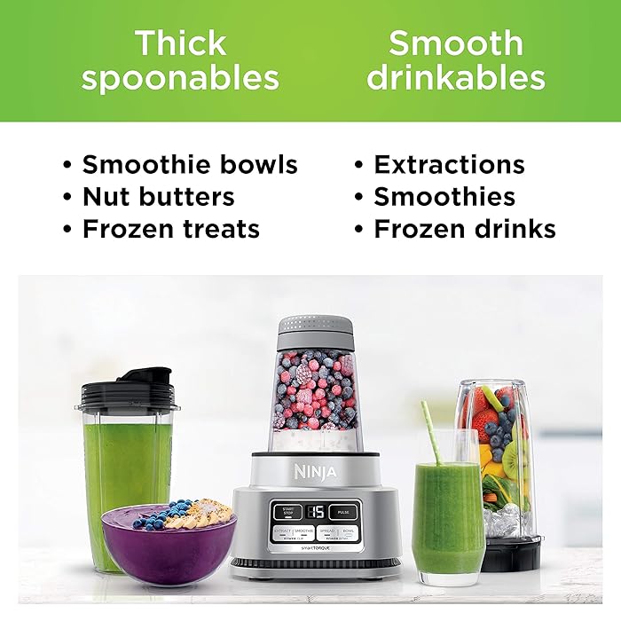 Image 3 - Ninja SS101 Foodi Power Nutri Duo Smoothie Bowl Maker and Personal Blender 1200WP smartTORQUE 4 Auto-iQ Presets One base, multi-functions, Silver Stainless Finish