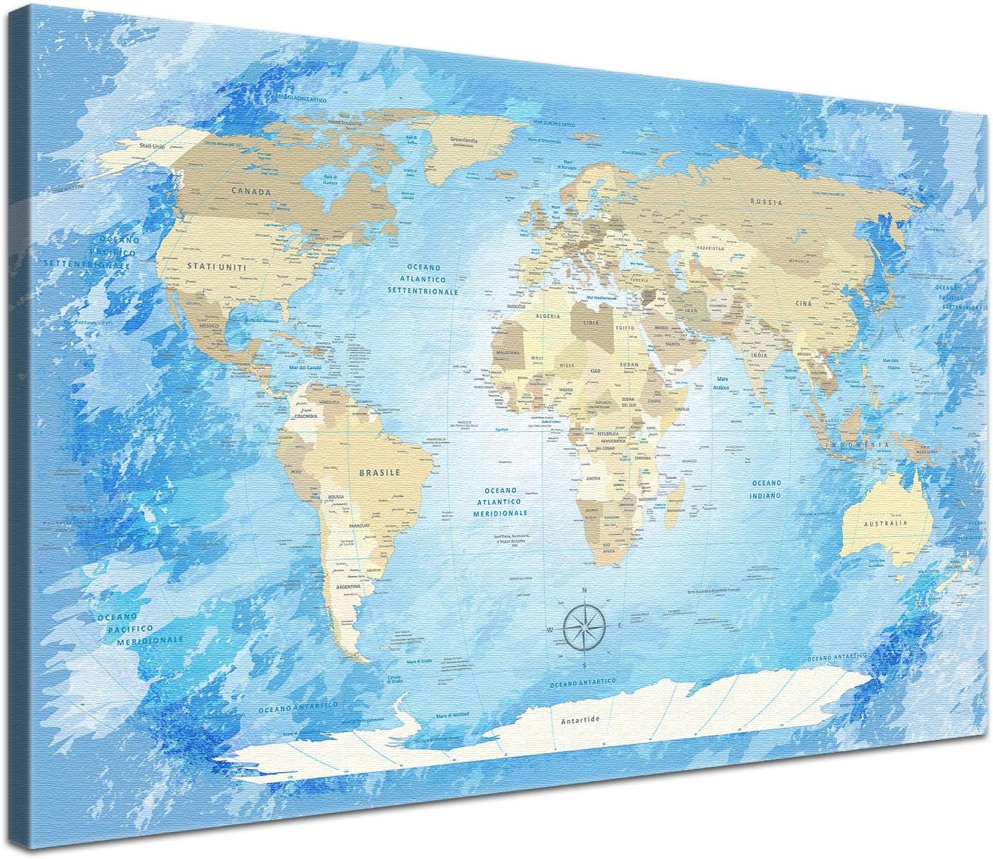 Lana Kk World Map Frozen Italian World Map Canvas Art Xxl Earth Continents Africa New York Blue White Beige Ready Framed In 60 X 40 Cm One Piece Amazon Co Uk Kitchen