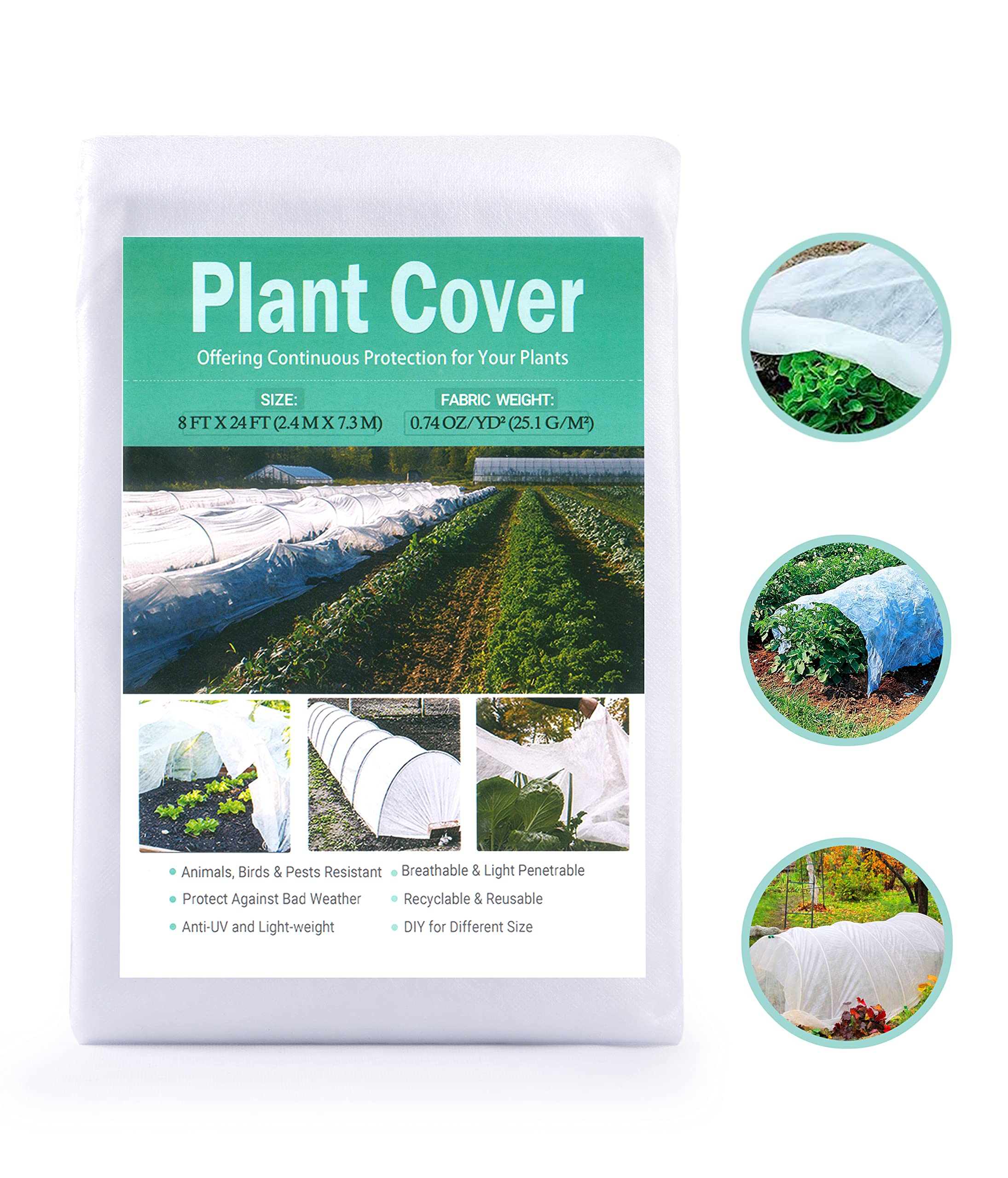 Horsande Plant Covers Freeze Protection (8 x 24Ft), Garden Fabric Plant Cover for Cold Weather in Winter, Reusable Row Covers for Plants Frost (Frame not Include) (8FT x 24FT (0.74oz/yd²))