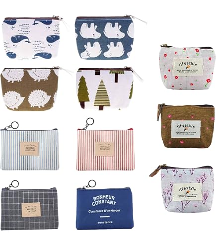 Lot De 12 Pochettes Rondes En Toile Coton - Fermeture éclair, Idéal Pour Pièces, Cartes, Bricolage