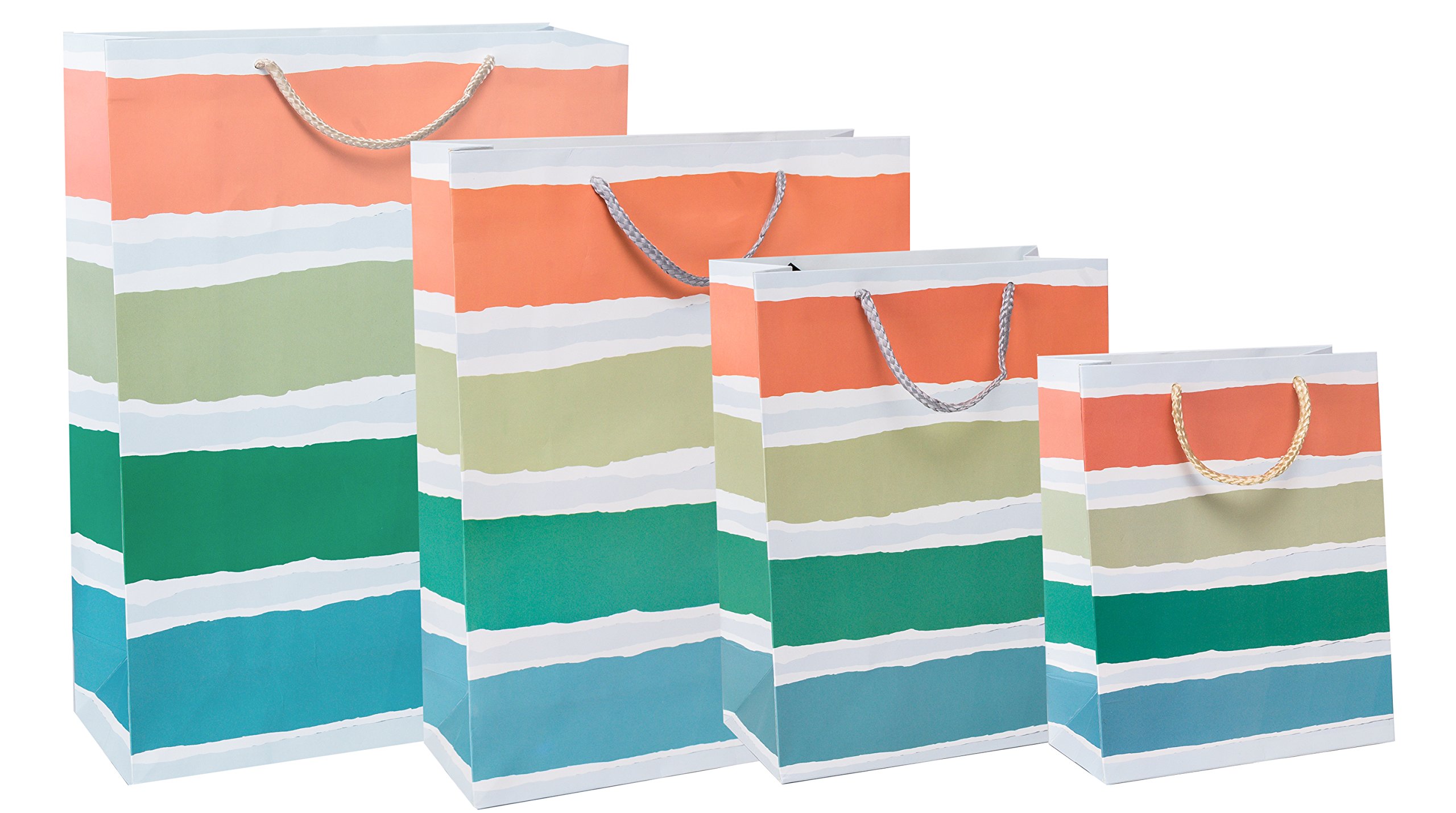 Emartbuy Set of 4 Luxury Matt Gift Bag 280 gsm Strong Laminated Paper Assorted Sizes - Pastel Stripes