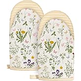 Slohif Mini Oven Mitts Set – Extended Short Heat Resistant Kitchen Gloves for Women, 100% Cotton Oven Mitts with Silicone Grips, Non-Slip and Thick Durable for Cooking & Baking,White