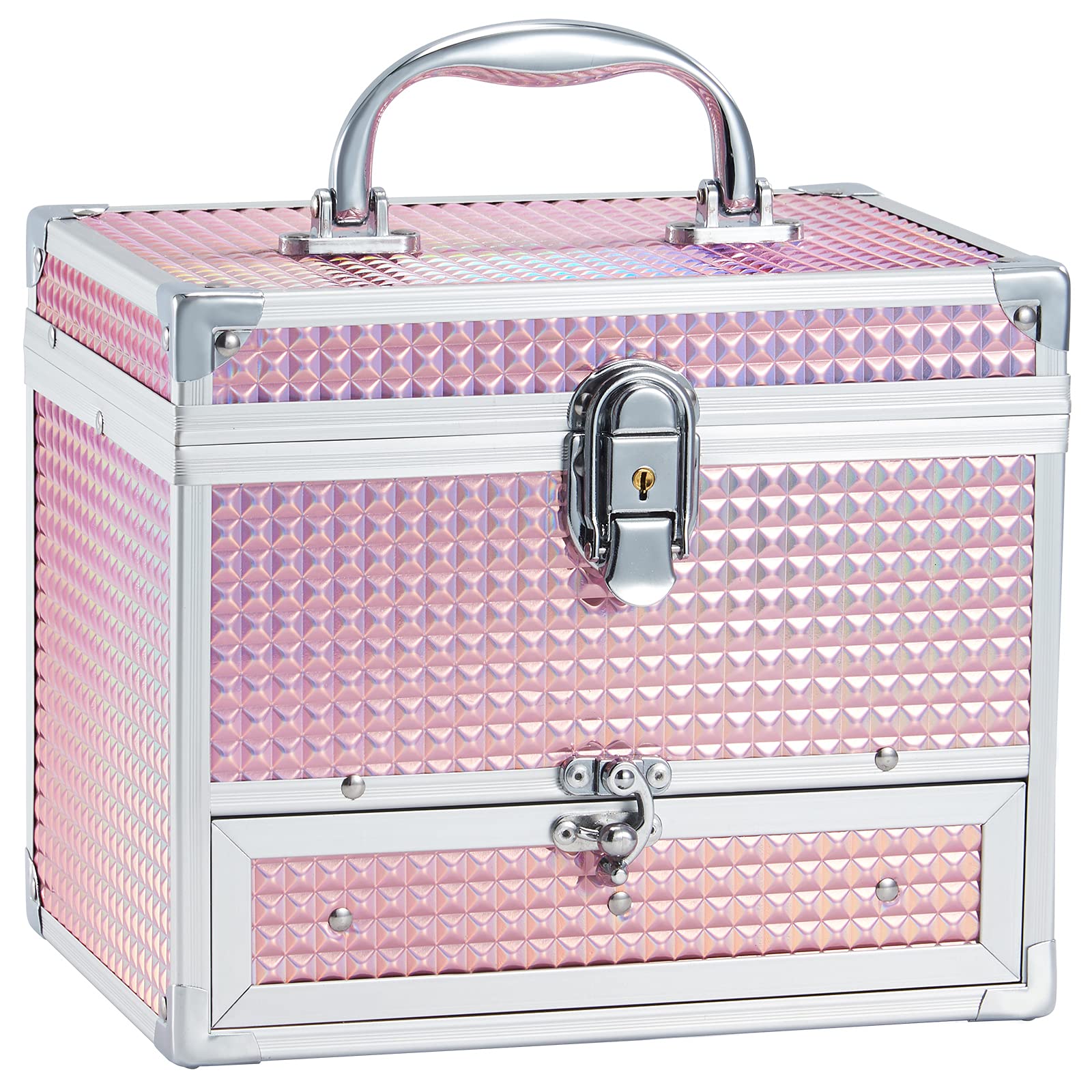 Photo 1 of Hododou Girls Jewelry Box Organizer with Drawer & Mirror, Shiny Pink Style Lockable Storage Case for Kid or Little Girls Jewelry and Hair Accessories