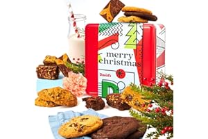 David's Cookies Merry Christmas Cookies and Brownies Gift Basket - Fresh Baked Assorted Cookies & Brownies Tin - Handmade Christmas Cookies and Brownies, Gourmet Holiday Food Gift for Family & Friends