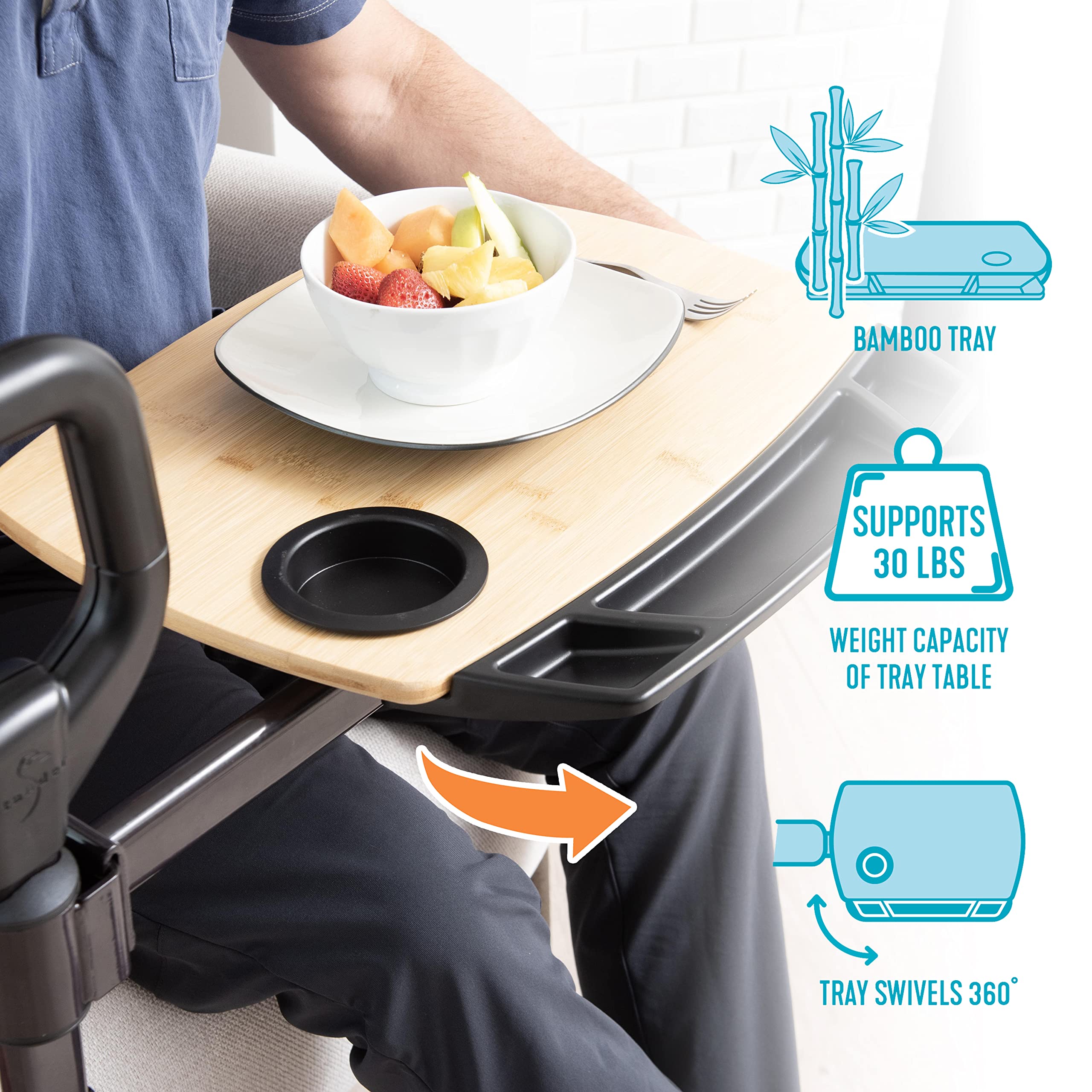 Able Life Tray Table, Adjustable Bamboo TV and Laptop Desk with Ergonomic Stand Assist Safety Handle, Independent Living Aid