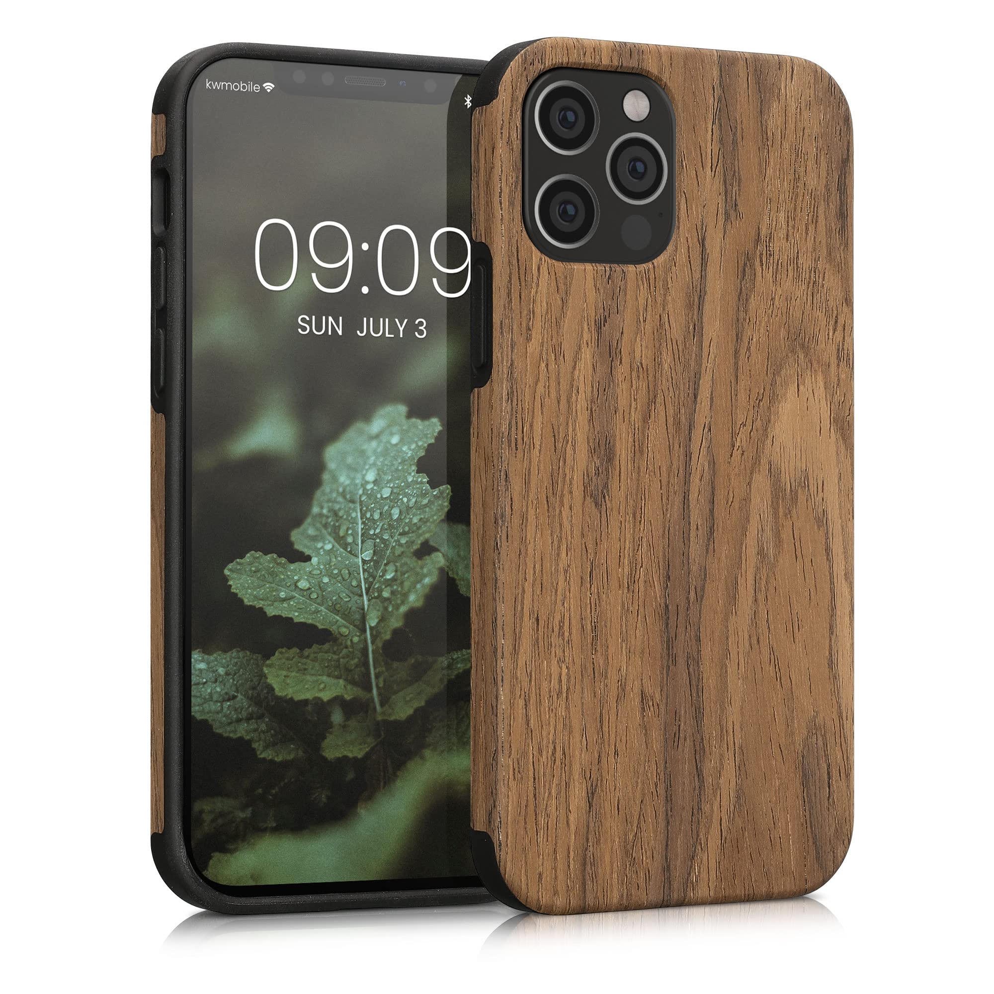 kwmobile Wood Optics Case Compatible with Apple iPhone 12 / iPhone 12 Pro - TPU Protective Cover in Two-Tone Wood Design - Woodgrain Brown