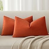 JUSPURBET Couch Pillow Covers Set of 2 Decorative Velvet Throw Pillow Covers Cases for Living Room Home Decor Soft Lumbar Cushion Covers with Hidden Zipper for Sofa Bed,Burnt Orange,12x20 inch