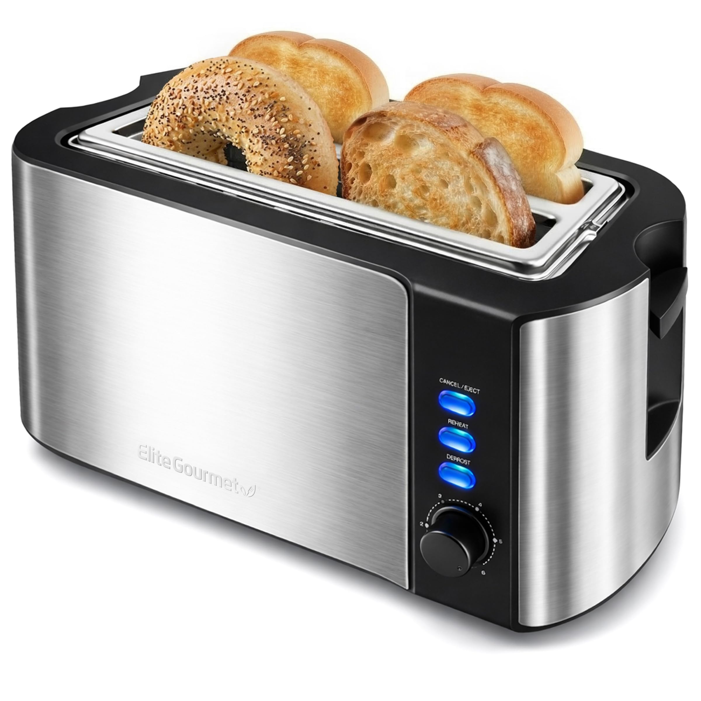 Photo 1 of **UNTESTED**
Elite Gourmet ECT-3100 4-Slice Long Slot Toaster | Extra Wide Slots for Bagels, Sourdough & Texas Toast | 6 Browning Settings | Reheat, Defrost & Cancel | Built-In Warming Rack | Stainless Steel