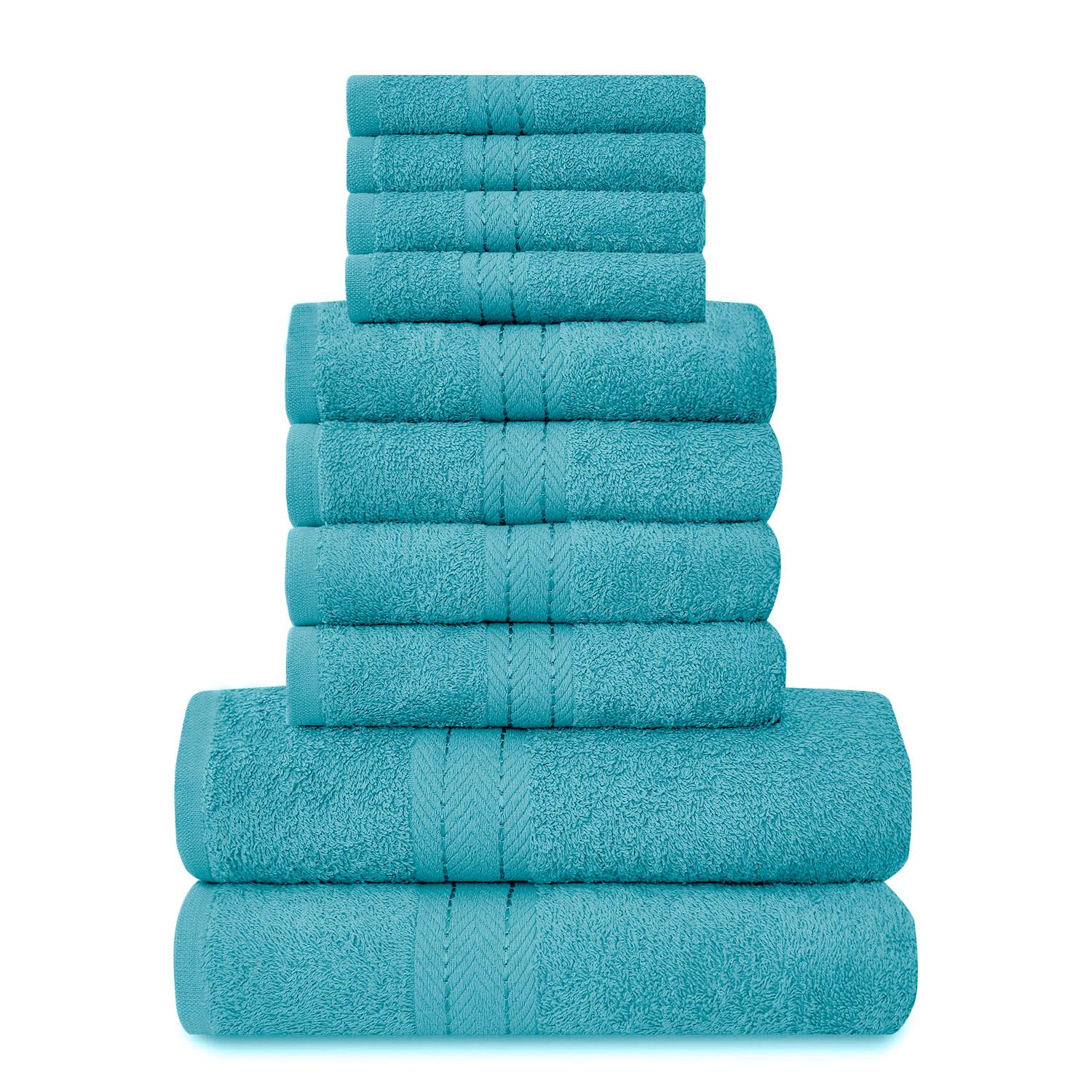 GC GAVENO CAVAILIA 10 Piece Towel Bale Set | Quick Drying Cotton Towel Highly Absorbent 450 GSM Teal Towels Set | Bathroom Towels Bale Set 4x Face 4x Hand 2x Bath Towels