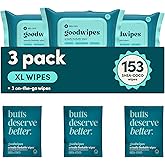 goodwipes Flushable Butt Wipes - Vitamin E & Aloe - Sewer & Septic Safe - Extra Large Adult Wet Wipes For Women & Men - Bathroom Essentials - Shea-Coco, 153 Count (3 Packs + 3 Individually Wrapped)