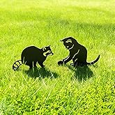 Lume Cradle 2 Pack Black Cat & Raccoon Garden Stakes, Metal Yard Art for Outside, Decorative Silhouette Statues for Garden, Lawn, Patio, Cute Outdoor Animal Ornaments