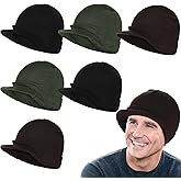 Zhehao 6 Pcs Winter Visor Beanie with Brim Men's Beanie Hat Warm Thick Cap Colorful Brim Hats Double Knitted Cap