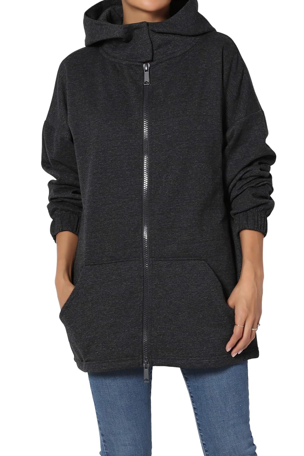 TheMogan Women's Funnel Neck Hoodie Zip Up Oversized Sweatshirts Jacket
