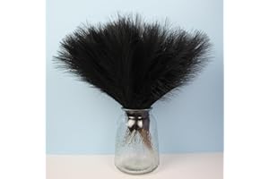 NOLAST 56 Pcs 17” Artificial Pampas Grass Faux Flowers Short Pampas Grass Fluffy Vase Filler for Table Garden Home Wedding Decoration (Black)