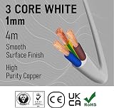 Primes DIY 3 Core White 3183Y Flexible PVC Mains Cable 1mm 4m BASEC view 2
