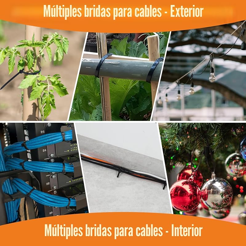 Bridas Plastico, Bridas para Cables Profesionales, Bridas Negras, 18kg de Resistencia a la tracción, Resistentes a los Rayos UV para Interiores y Exteriores (100/150/200/300 mm(1000 Piezas))
