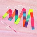 Abeillo 2pcs Rhythmic Dance Ribbons 2M Rainbow Silk Gymnastics Wand view 2