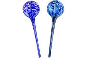 Maxam Wyndham House, 2 piece Watering Globe Set, Colorful Hand-Blown Glass Plant Watering System