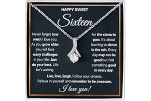 FG Family Gift Mall Sweet 16 Gifts For Girls, 16th Birthday Gifts For 16 Year Old Girl, Happy Sweet Sixteen Bday Card Gift Ideas Necklace with Message Card and Gift Box