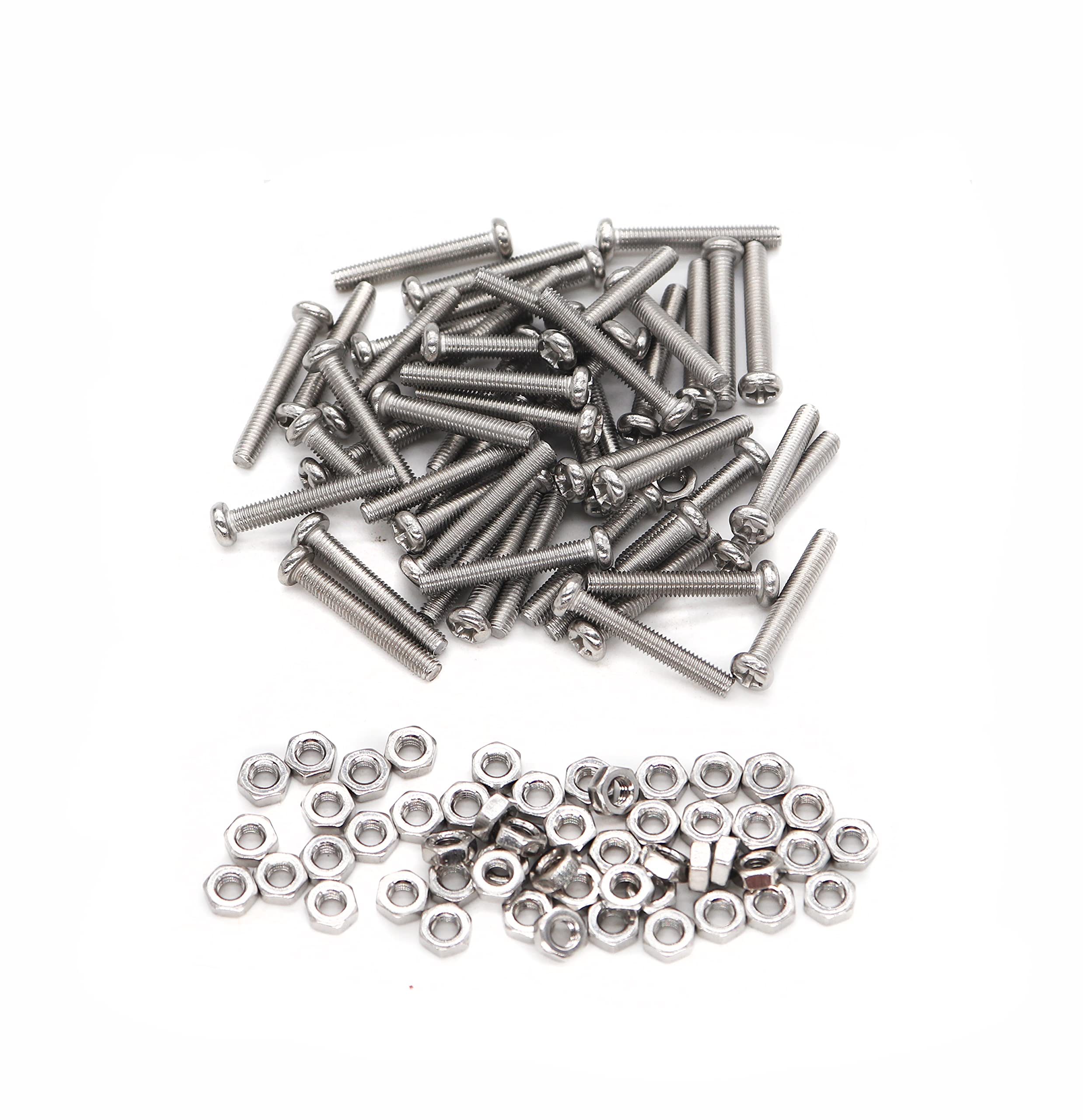 cSeao 40-Pack M3 30mm Pan Phillips Tornillo Machine Screws and Hex Nuts Set 304 Stainless Steel Plain Finish