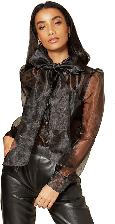 sheer bow tie blouse