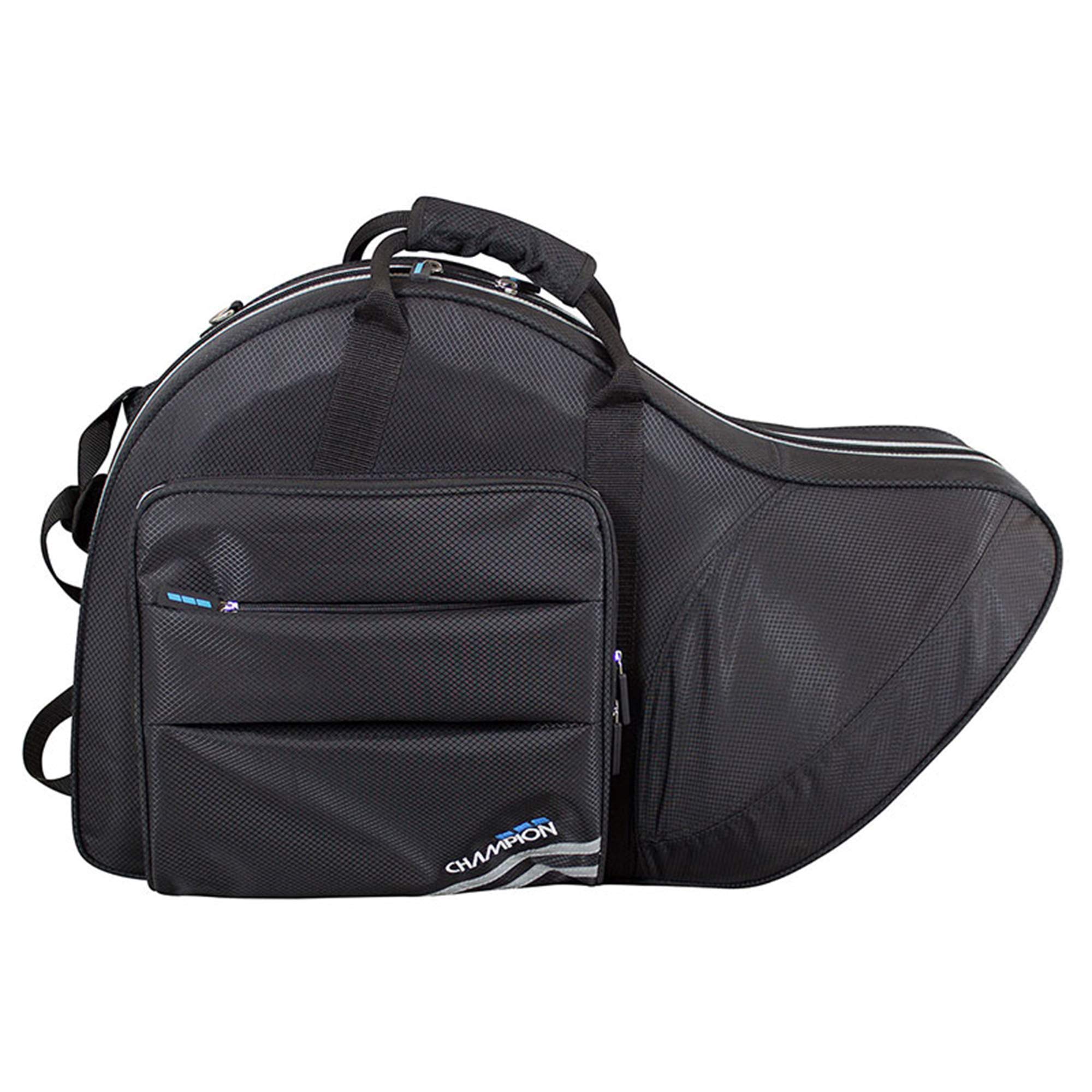 Champion French Horn Case With Comfortable Handle & Backpack Straps, Pocket For Mute, Music Sheet, Phone & Accessories. Plush Velour Moulded Interior, British Design
