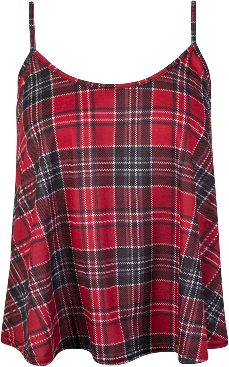 Womens Ladies Tartan Check Sleeveless Strap Camisole Cami Swing Vest