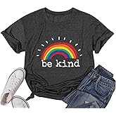 Be Kind Tshirts for Women Rainbow Graphic Short Sleeve Inspirational Shirt Funny Casual Tee Shirts Light Purple