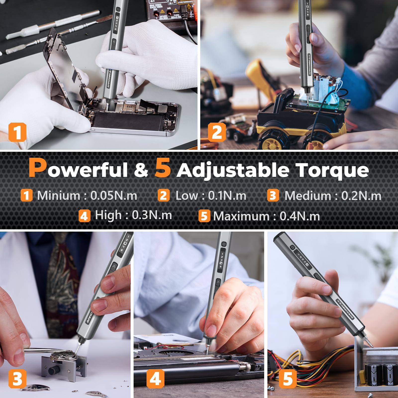 AM ARROWMAX Electric Screwdriver, 74 in 1 Mini Power Screwdriver Set w/ 70 Magnetic Bits, 5 Torque Modes, Red Dot, IF Winning Design, Rechargeable Small Cordless Screwdriver for Phone, DIY (SES ULTRA)