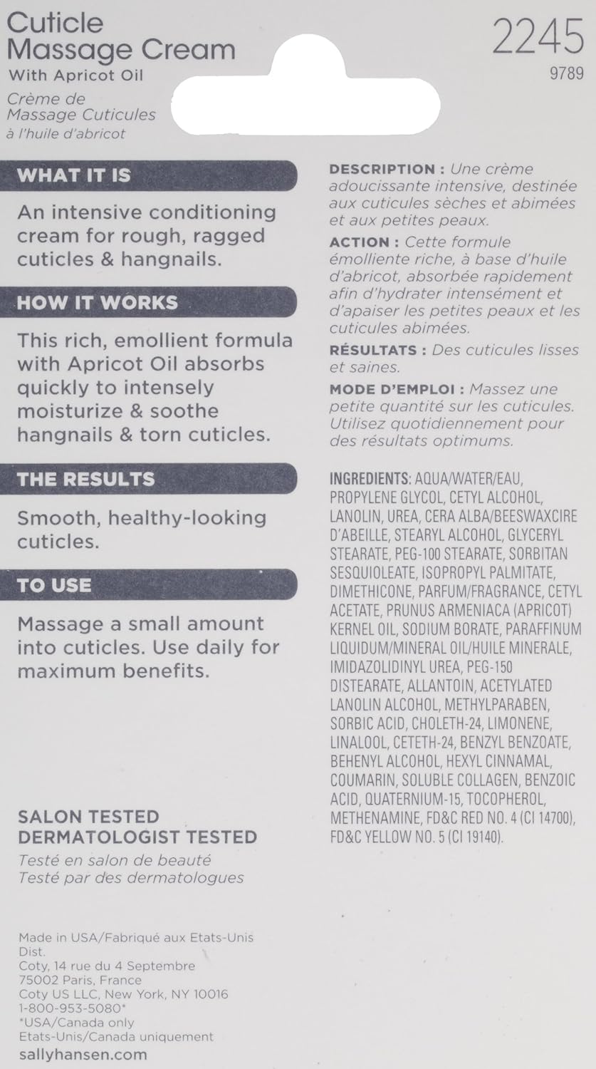 Sally Hansen Cuticle Massage Cream, 0.4 Ounce (Pack of 2) : Nail Growth Formula Treatments : Beauty