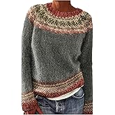 RoseSeek Women's Graphic Pullover Sweaters Crew Neck Long Sleeve Knitted Jumpers