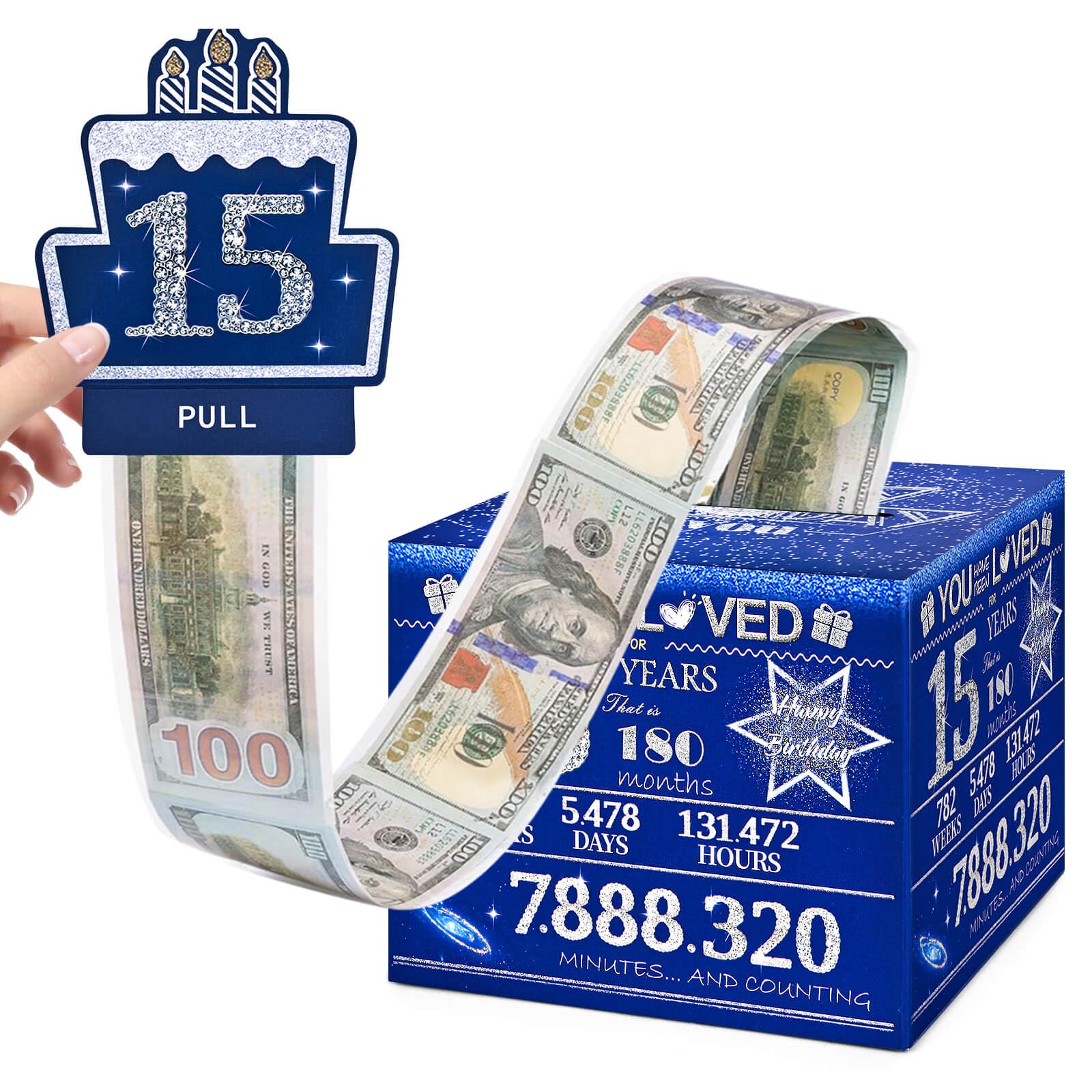 Photo 1 of TOYEISHI 15 Happy Birthday Money Box for Cash Gift, 15th Birthday Decorations for Boys and Girls, Gifts for 15 Year Old Boy, Boy Gift Ideas, Cool Things for Teen -Blue with 100PCS Bags