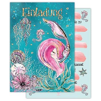 Pandawal 12x Einladungskarten Kindergeburtstag Madchen Kinder Geburtstag Meerjungfrau Einladung Rosa Pink Einhorn Party Ausflug Feier Motto Party Amazon De Baby