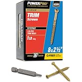 Power Pro Trim Screws, #8 x 2-1/2in, 131 Pieces, Bronze | Epoxy finish, star drive with flat head for decking and exterior trim, self-starting point helps reduce splitting