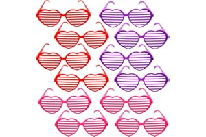 PECLEK 12 Pieces Valentine's Day Heart Eye Glasses - Red Pink Purple Plastic Love Heart Glasses Set Party Favors for Kids Adults Valentines Celebration Birthday Wedding Dress Up Party Props