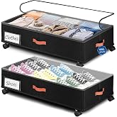 Tsinglax 66L 2-Pack,Under Bed Storage with Wheels, 30" L x 16" W x 7.5" H | Rolling under bed drawers with sturdy frame, clear lids; under bed containers store clothes, shoes, blankets, toys &amp; holiday