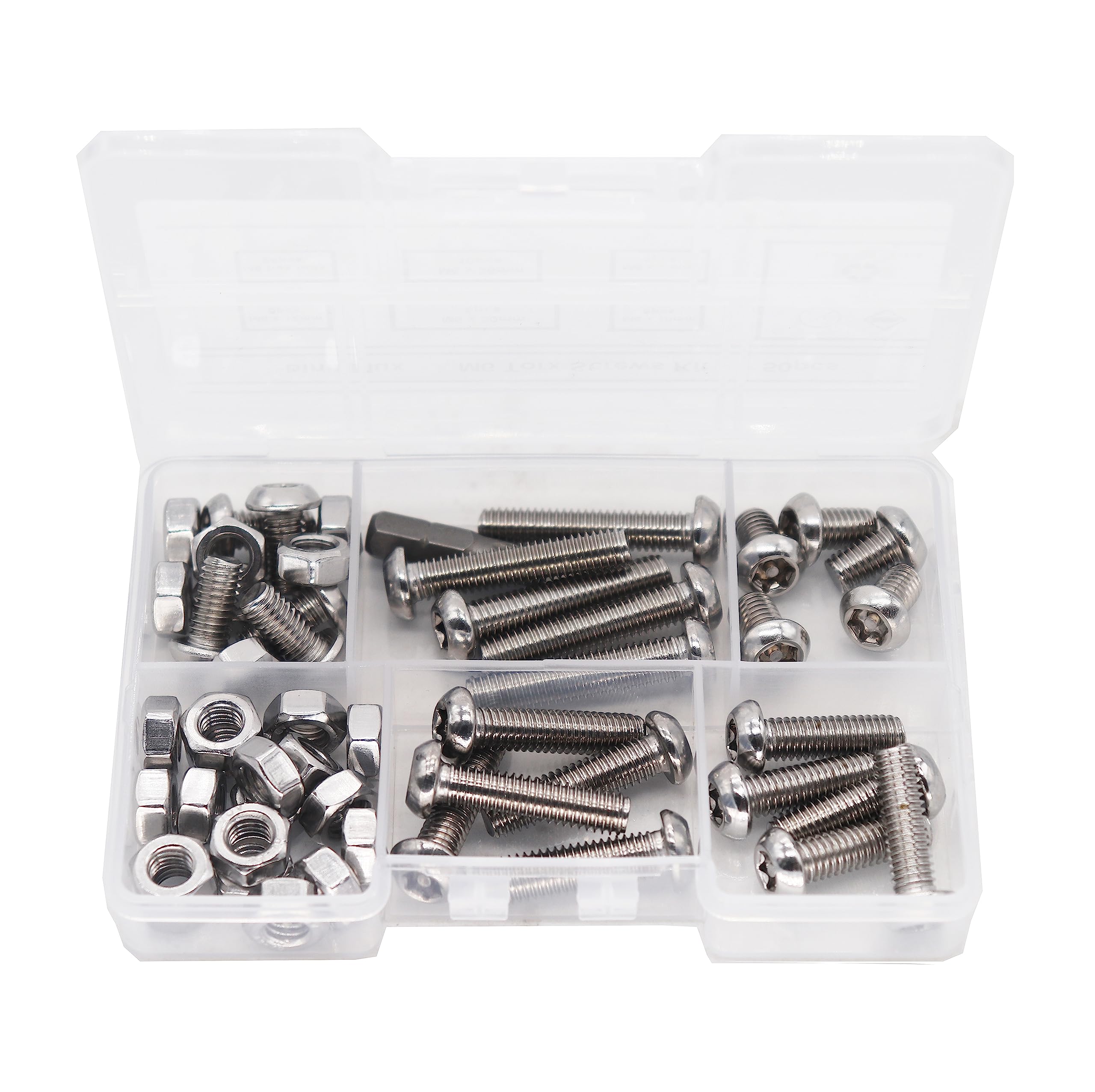 binifiMux 50pcs M6 Pan Head Torx Security Screws Hex Nuts Assortment Kit w T30 Wrench, M6x10mm/12mm/20mm/25mm/30mm, 304 Stainless Steel, Tamper Proof Screws