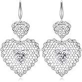 OOBEE Valentines Day Gifts for Her, Moissanite Drop Earrings for Her, 925 Sterling Silver Heart Dangle Earrings for Women, Hypoallergenic Fine Jewelry, Ideal Gift for Birthday Anniversary Christmas Wedding Mom Wife Girlfriend, D Color VVS1 Certified