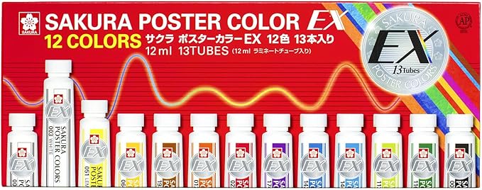 Amazon サクラクレパス 絵の具 ポスターカラー Ex 12色13本 白2本 入り Pew13 文房具 オフィス用品 文房具 オフィス用品