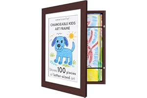 AMERICANFLAT Kids Artwork Frame Changeable (Mahogany) - Magnetic Door Holds 100 Art Pieces - 8.5x11 Letter Size Display with Mat or 10x12.5 Without Mat - My Mini Masterpiece